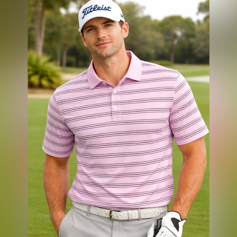 PGA Tour Mens Medium Golf Polo Shirt Pink